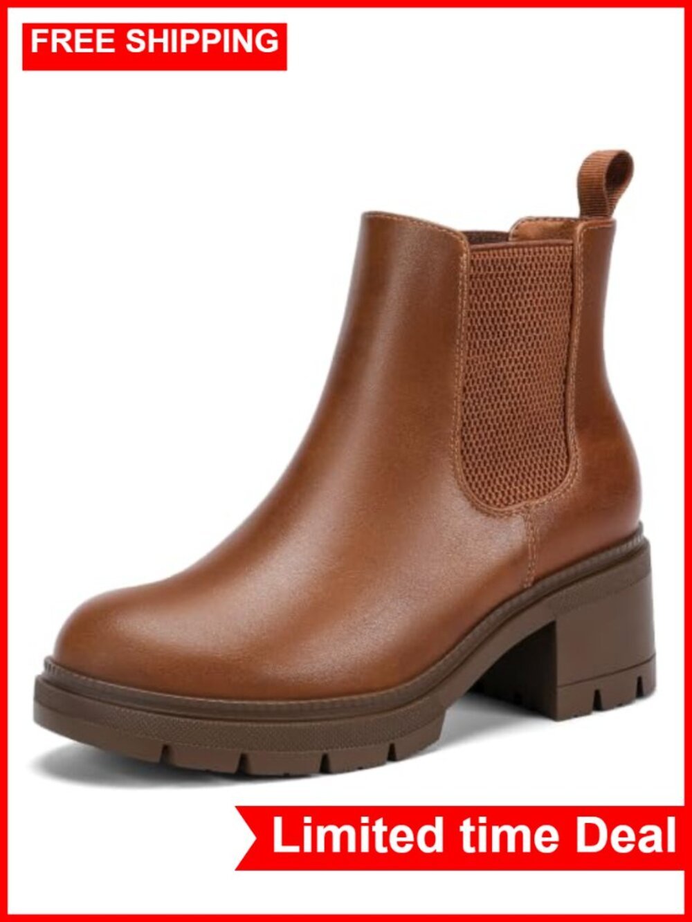 Womens Wide Width Slip On Chelsea Ankle Boots Faux Leather Block Heel